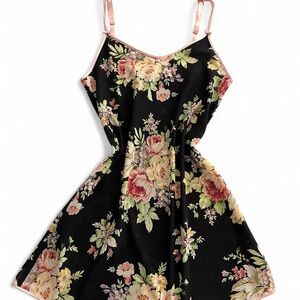 Oscar de la Renta Black floral slip mini Dress chemise lingerie nightgown size M